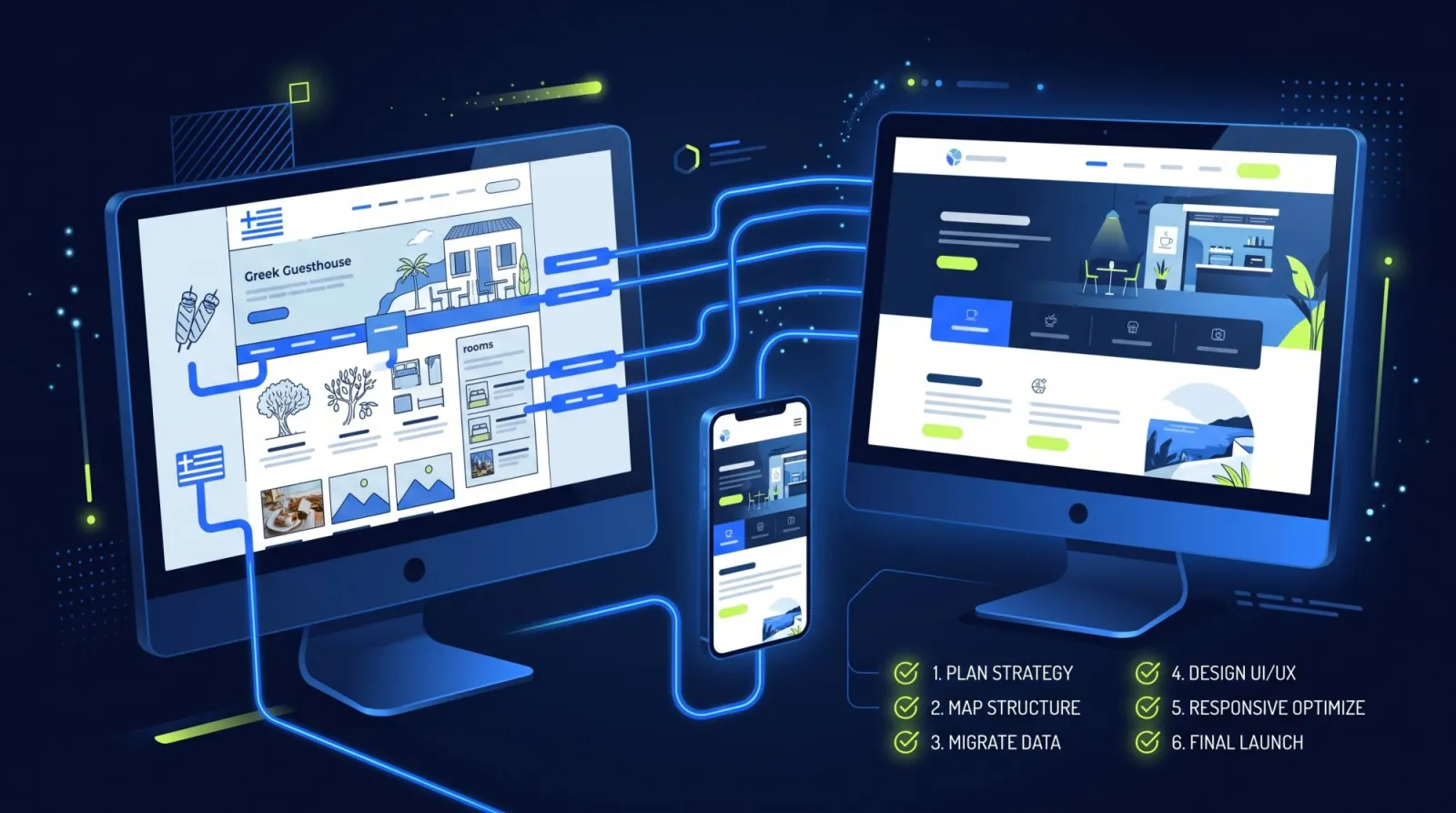 Website redesign with old page mapping and checks for the new website